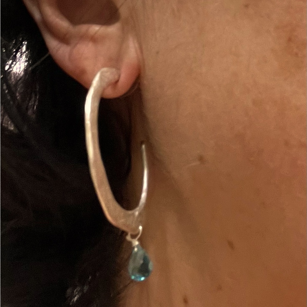 Elegant Silver Hoop Earrings with Blue Accent - Picture 16 of 16